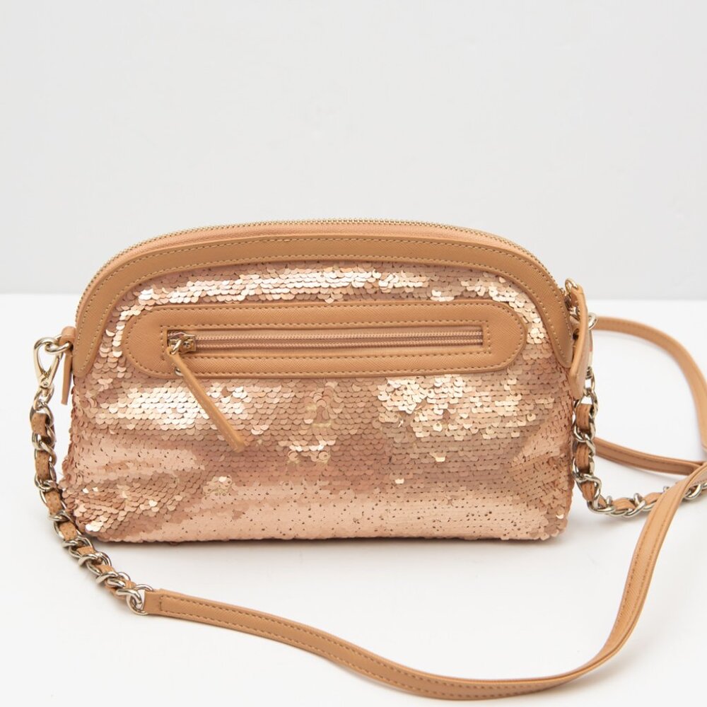 Sharif Sequin Crossbody Chain Faux Leather Strap Purse Clutch Metallic Gold - Picture 2 of 11